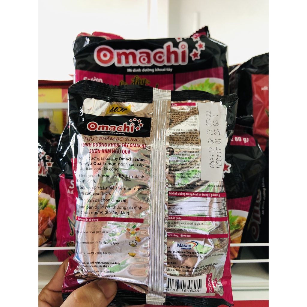Mì khoai tây Omachi sườn hầm ngũ quả gói 80g