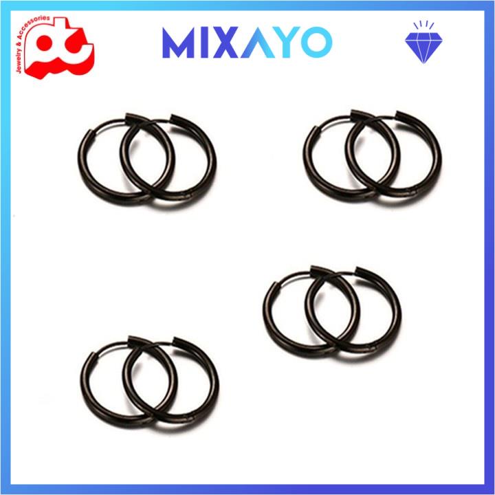 Bông tai nam đẹp 1 cặp thời trang inox cao cấp titan thép không gỉ kiểu khoen tròn MIXAYO màu đen PTBTNA157