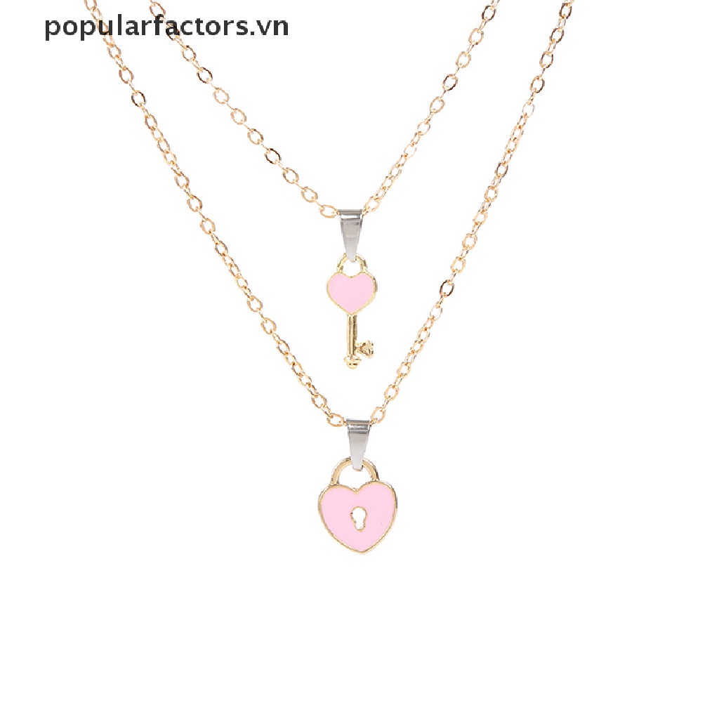 Set 2 Vòng cổ Mặt Hình Ổ Khóa / Trái Tim / Chìa Khóa Lãng Mạn Cho Cặp Đôi