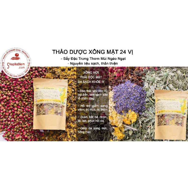 Xông Mặt Thảo Dược Hoa Khô 24 Vị | Da Sáng, Khỏe, Hồng Hào, Loại Thải Độc Tố | Dùng Được Với Máy Xông Mặt - Shop Bà Điểm