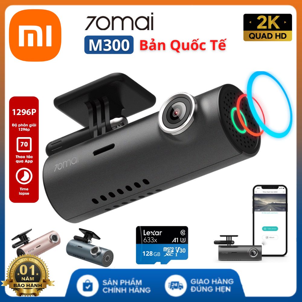 Camera hành trình ô tô Xiaomi 70mai M300 quốc tế chính hãng , góc rộng 2K , cảnh báo va chạm , lệch làn , quay đêm