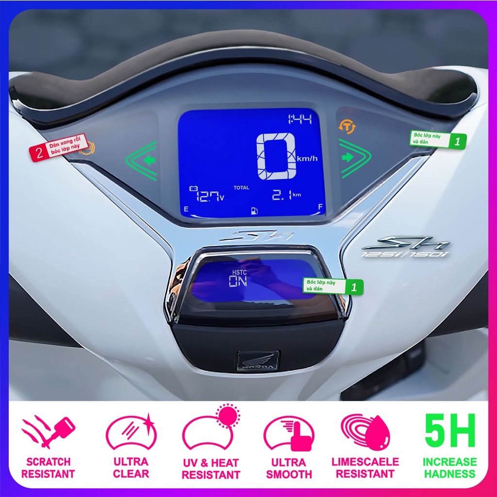 Miếng dán PPF bảo vệ mặt đồng hồ xe Honda SH 2021 PPF chống trầy xước màn hình SH 2021