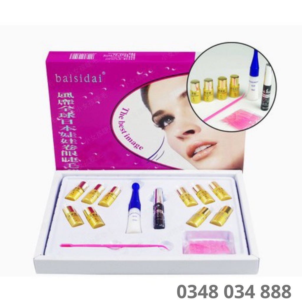 Bộ Thuốc Uốn Mi Phủ Đen Collagen 6D BAISIDAI , Thuốc Uôn Mi GOLD