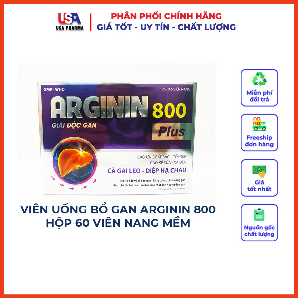 VIÊN UỐNG BỔ GAN ARGININ 800 PLUS – GIẢI ĐỘC GAN – BẢO VỆ TẾ BÀO GAN – TĂNG CƯỜNG CHỨC NĂNG GAN - HỘP 60 VIÊN