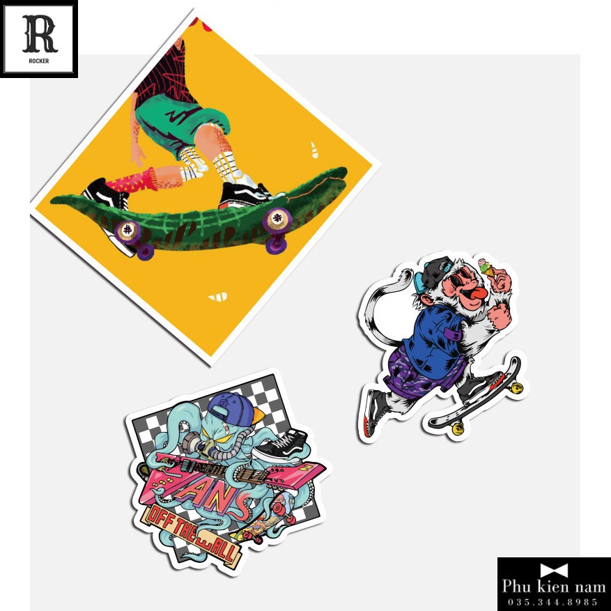 Sticker PVC Vans 100 Hình ST106 - Stickers Chống nước Dán Mũ bảo hiểm Vali Laptop Điện thoại Dán xe