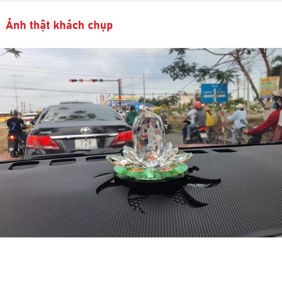 Tượng Quan Âm Đài Sen Pha Lê Để Trang Trí Taplo Xe Hơi, Xe Ô Tô, Bàn Làm Việc