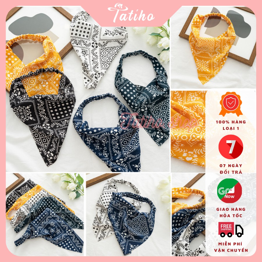 [NowShip2h] Băng Đô Tam Giác Vải Co Giãn Họa Tiết Bandana Hoa Phong Cách Nhật Bản - Mã BD008