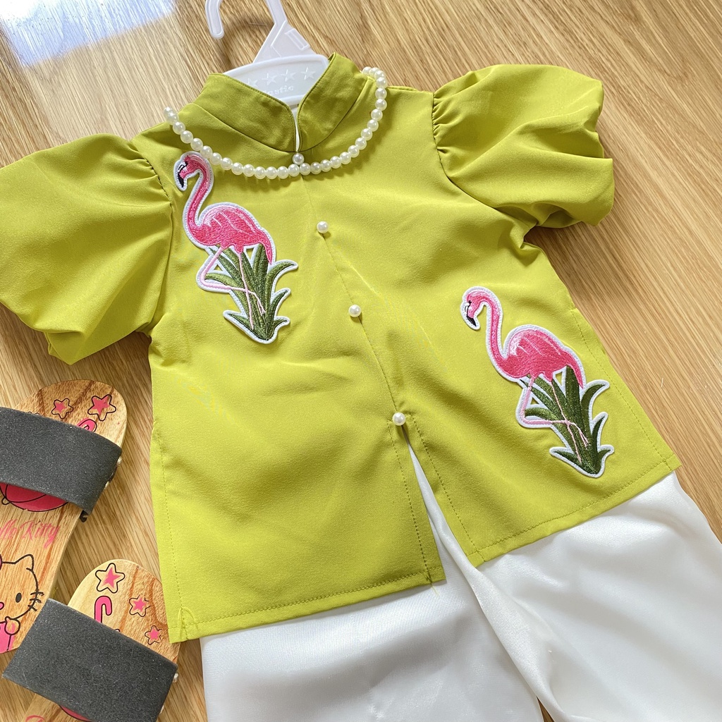 Bộ đồ bà ba bé gái chim hạc xanh bơ 8-28kg Angel Baby Thời Trang Thiết Kế