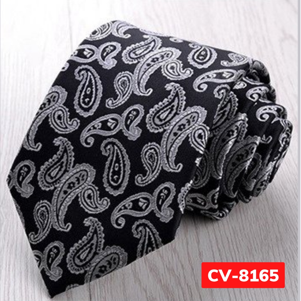 Cavat Nam bản to màu đen hoa văn 8cm cao cấp thời trang, Cà vạt công sở, Cravat chú rể, Calavat dự tiệc CV-8165