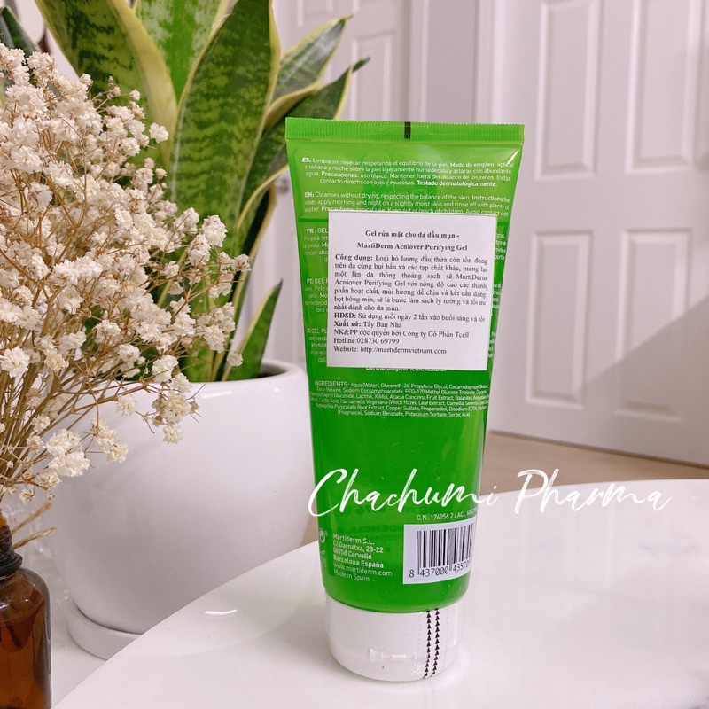 Gel rửa mặt cho da dầu mụn martiderm acniover purifying gel