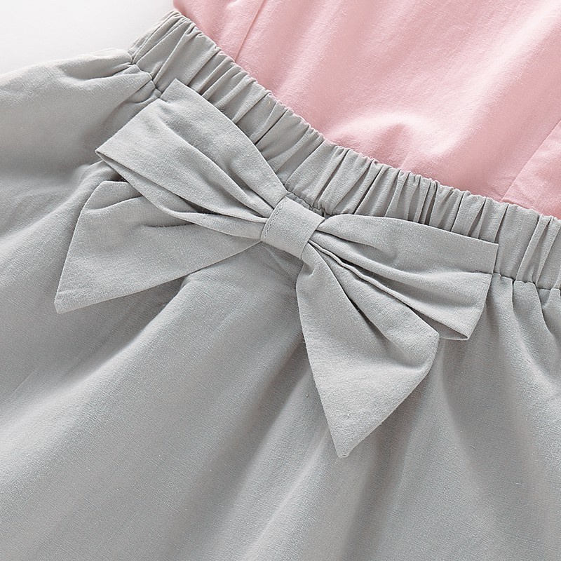 Set đồ 2 mảnh MIKRDOO gồm áo hồng tay áo nhún bèo+chân váy đính nơ thời trang đáng yêu cho bé gái 1-4 tuổi