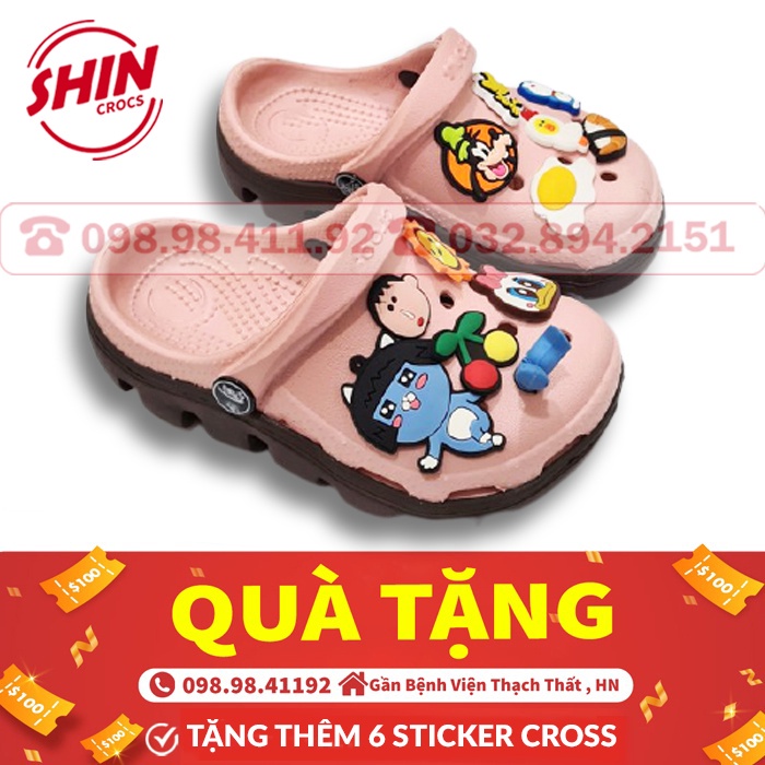 dép cross cho béFREESHIPdép cross cho bé họa tiết hồng đế nâu JMSCRPSS tặng thêm 6jibitz cross