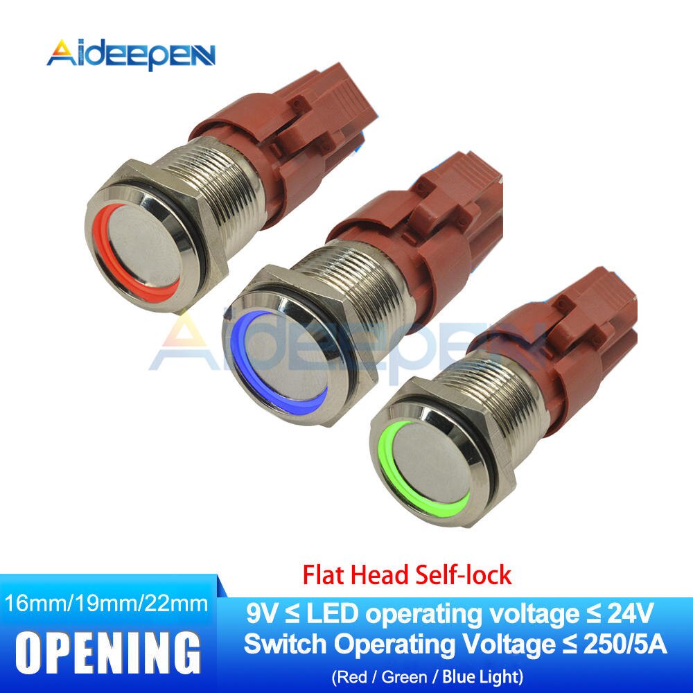 Công Tắc Nhấn Tự Động 16mm 19mm 22mm 250V 5A Cho Đèn LED Xe Hơi 9-24V