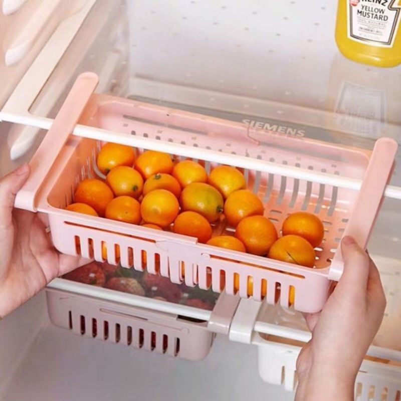 Khay đựng đồ cài tủ lạnh có điều chỉnh độ dài hàng loại một nhưa PP