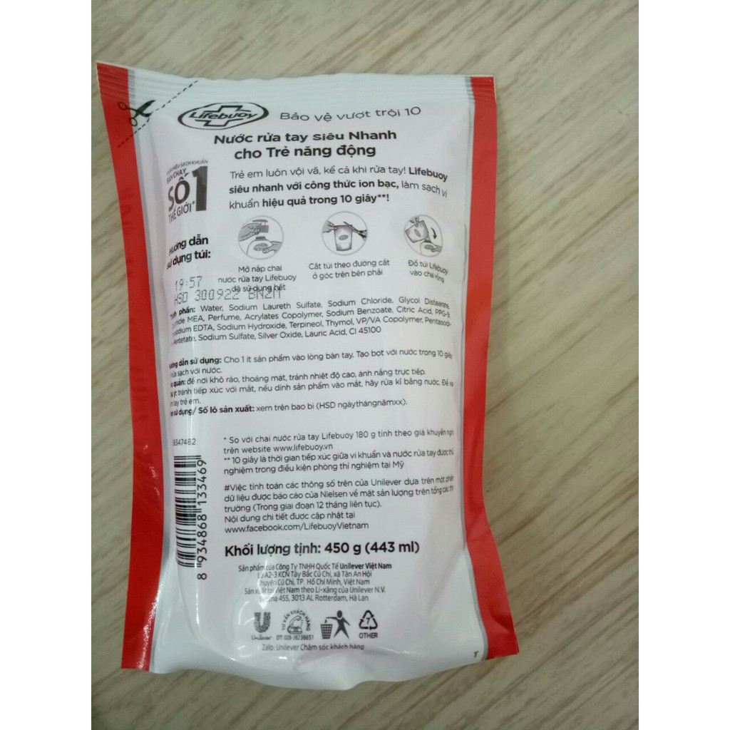 Nước rửa tay Lifebuoy túi 450g