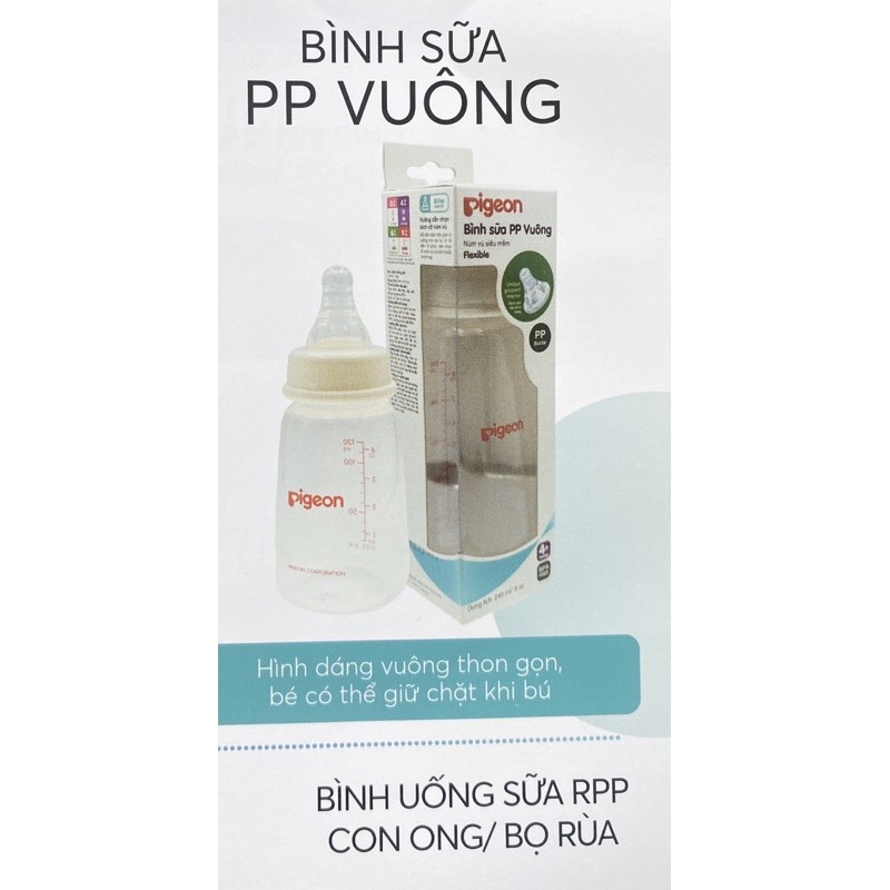 (CHÍNH HÃNG)_Bình sữa PP vuông Pigeon 120ml _ 240ml