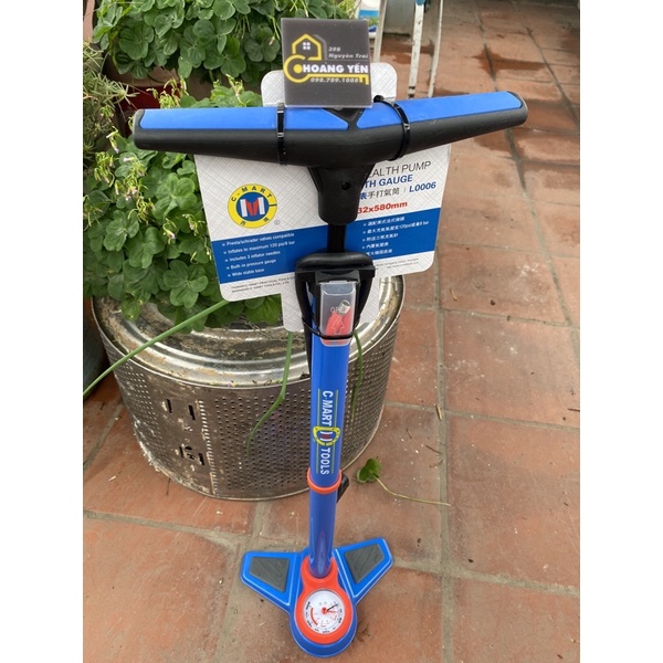 Bơm xe đạp, bơm xe máy C-MART L0006 siêu khỏe có đồng hồ nhập khẩu Đài Loan