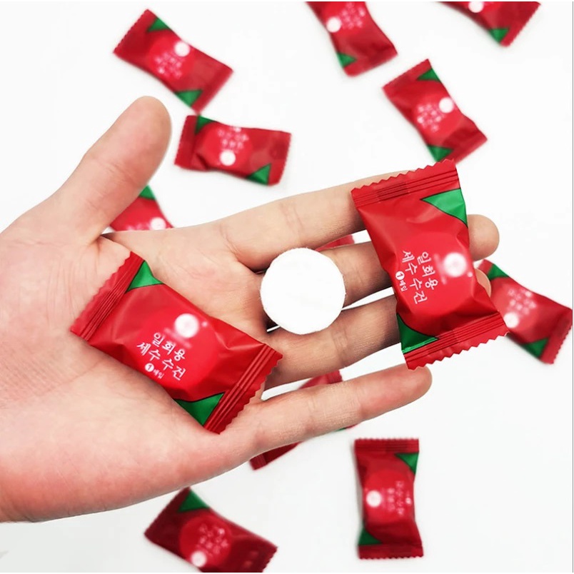 Khăn Lau Mặt Dạng Nén Sợi Tơ Tự Nhiên, Không Mùi, Thiết Kế Hình Viên Kẹo