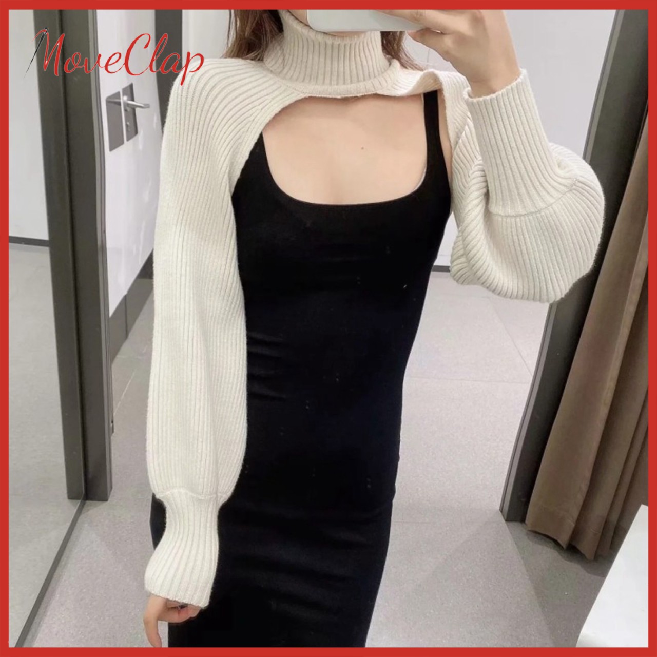 Áo dệt kim cách điệu tay dài cổ lọ thiết kế thời trang dành cho nữ | BigBuy360 - bigbuy360.vn