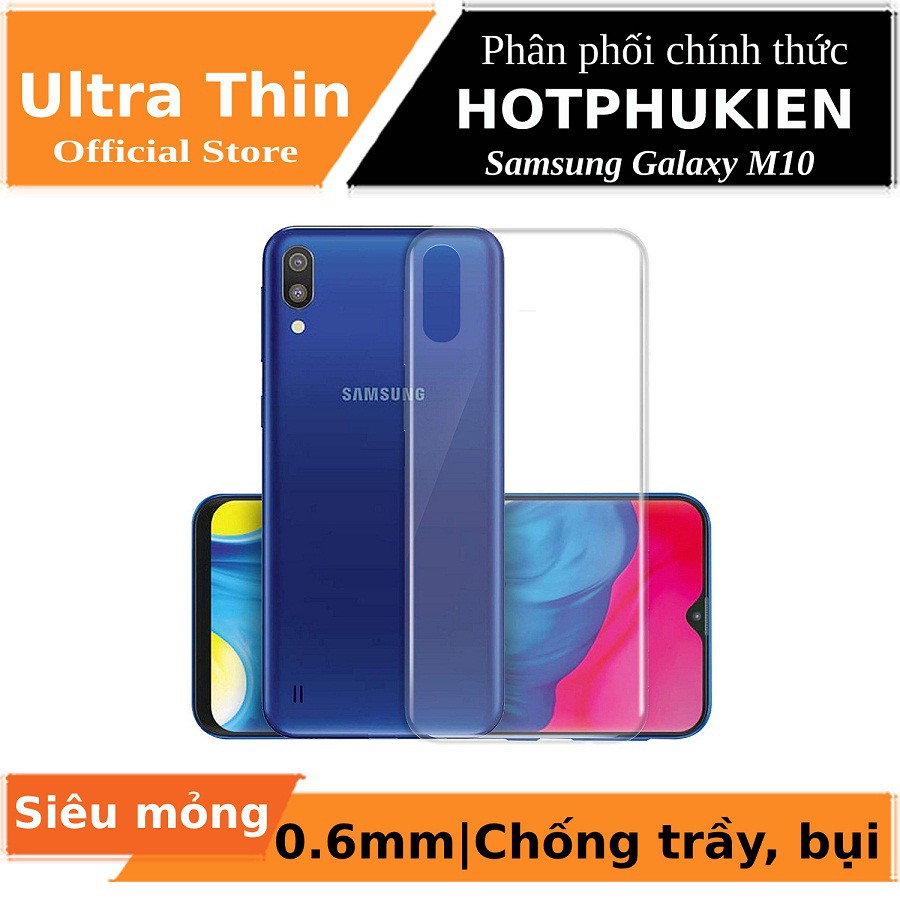 Ốp lưng dẻo silicon cho Samsung Galaxy M10 hiệu Ultra thin (0.6mm, trong suốt,chống trầy) - Hàng chí