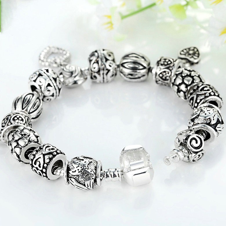 Vòng tay Bamoer PA1431 xỏ hạt thủy tinh và hạt màu đen thời trang cho nữ