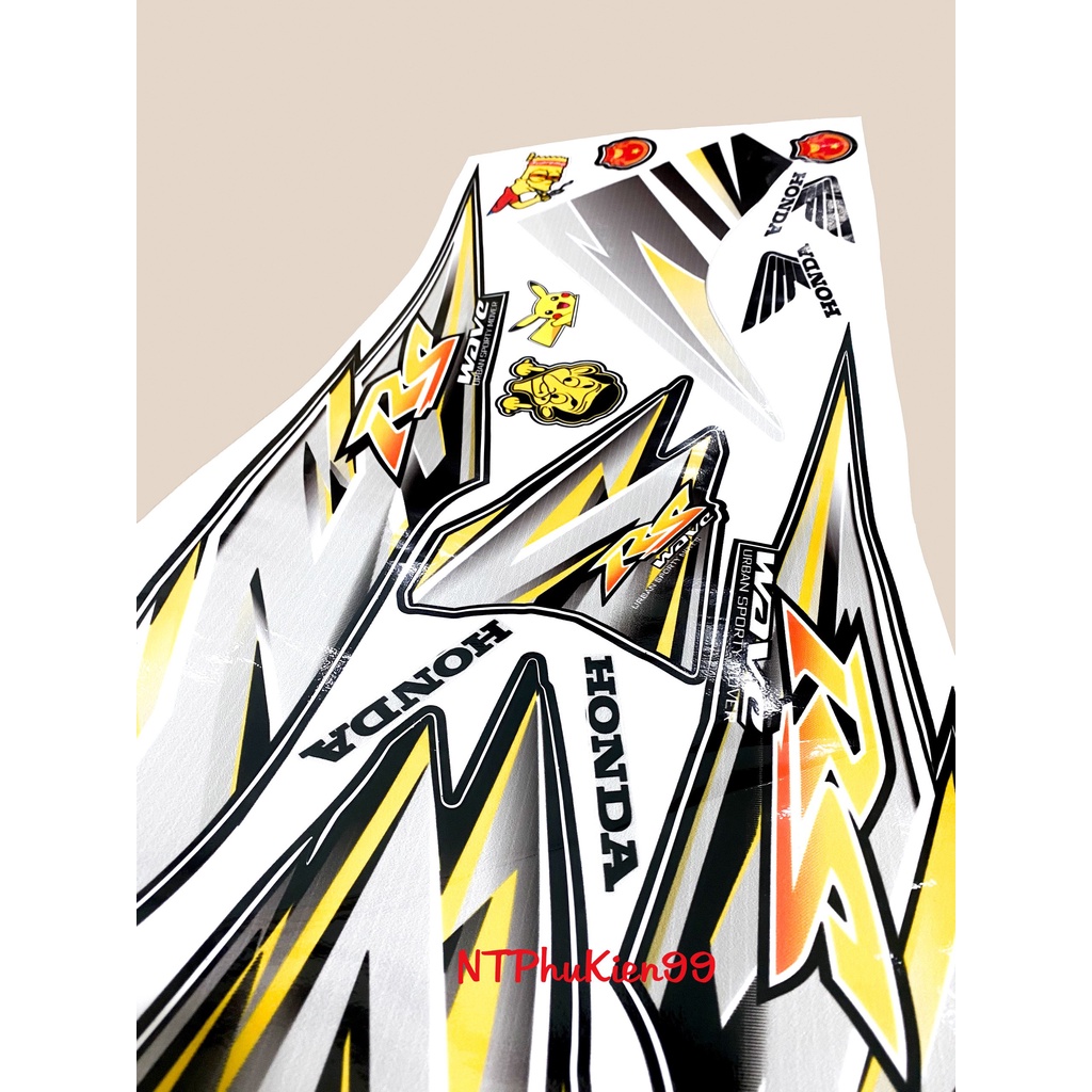 Tem rời Wave Alpha 50cc-100cc-110cc MẪU RS Màu Vàng.3 Lớp Siêu Đẹp