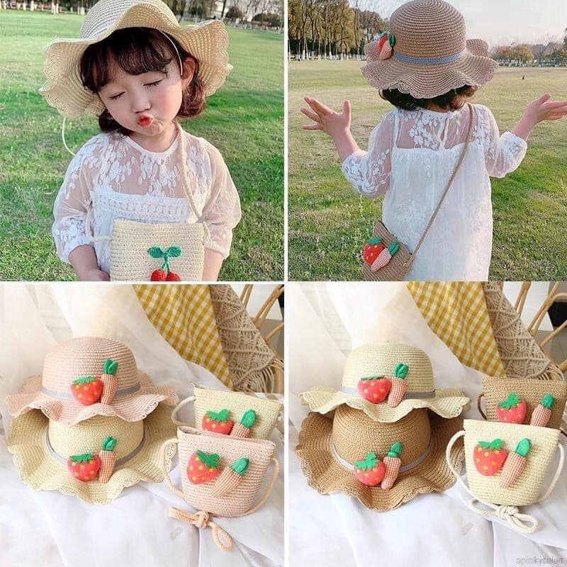 Set Mũ vành kèm Túi có dây đeo dễ thương cho bé 2- 4 tuổi