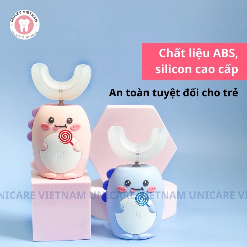 Bàn chải điện cho bé Sinex, Bàn chải điện trẻ em chữ U cho bé từ 2-9 tuổi, Giúp bé vệ sinh răng miệng tự động