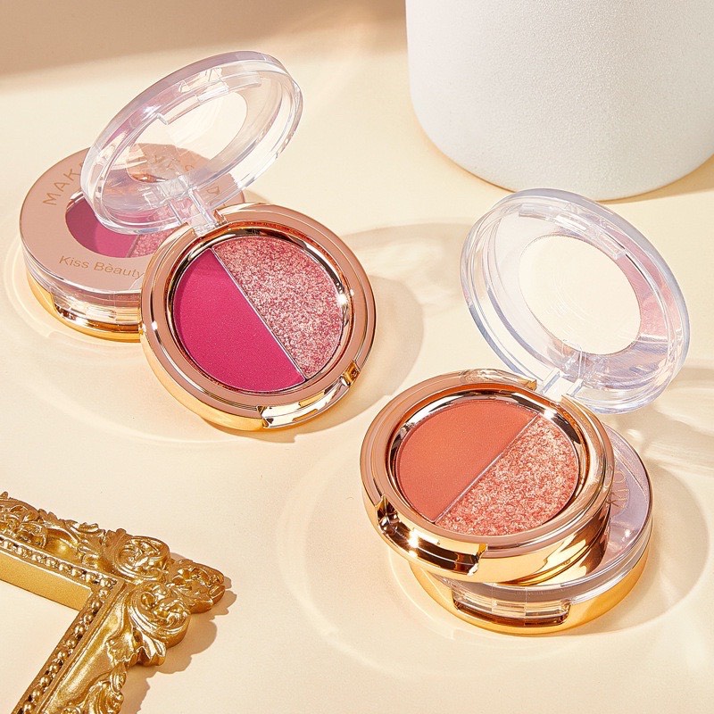 Bảng phấn mắt KISS BEAUTY 2 ô nhũ và lì
