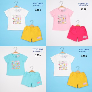 SIZE 2-9 (9-24KG) ĐỒ BỘ BÉ GÁI ÁO NGẮN TAY QUẦN ĐÙI THUN COTTON HIỆU YOYO IN HÌNH