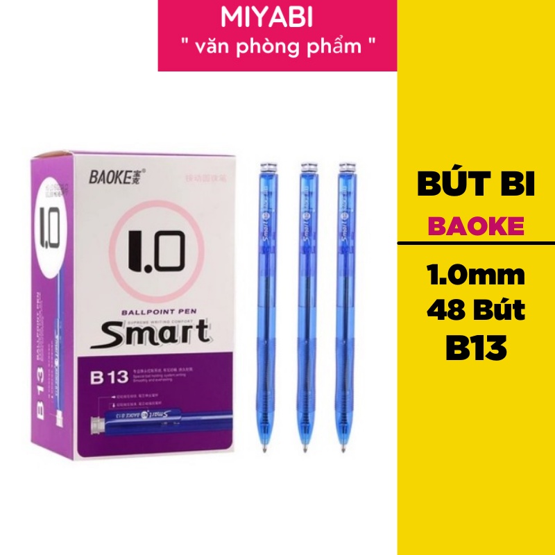 Bút bi xanh Baoke Smart B13 ngòi 1.0mm/ Hộp /48 cái dùng cho văn phòng- hội nghị