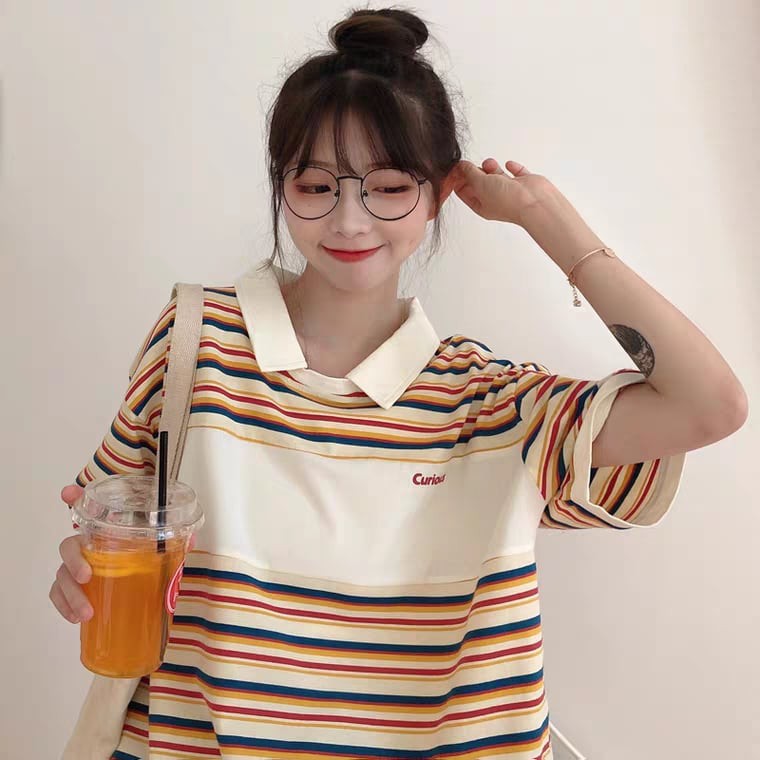 ORDER | ÁO POLO ULZZANG FORM RỘNG TAY LỬNG KẺ NGANG