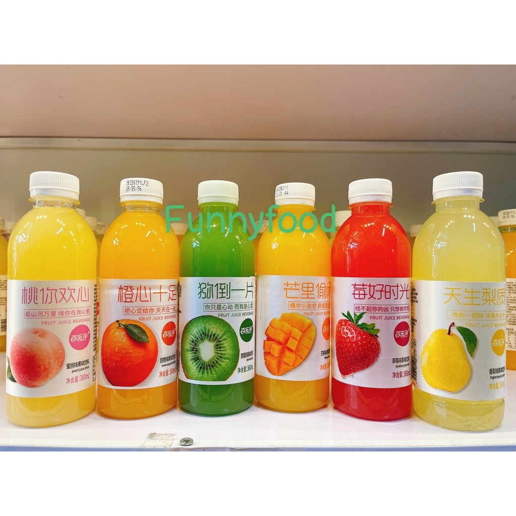 Nước Trái Cây Ép Đóng Chai Tiệt Trùng vị Táo , Cam , Xoài , Dâu Tây , Kiwi , Lê - Chai 360 ml
