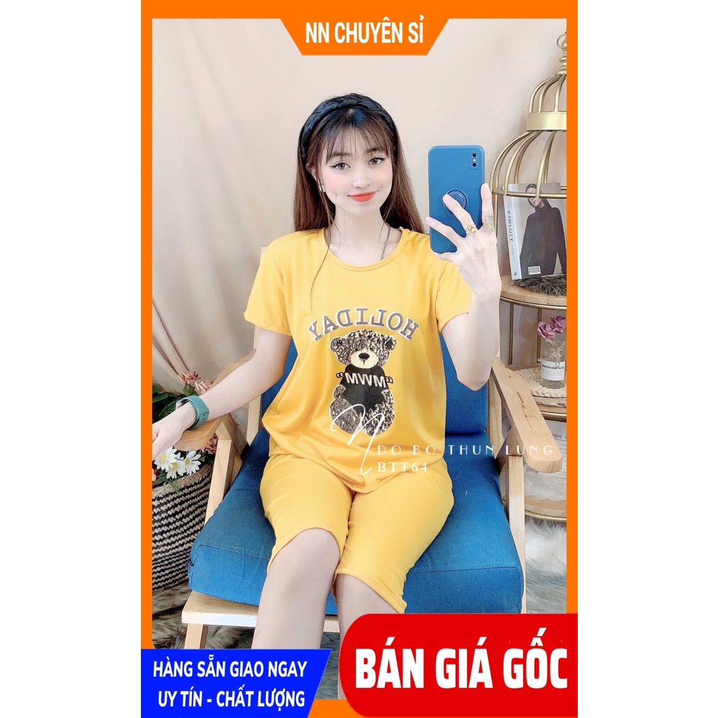 Đồ bộ thun lửng cho nữ mặc nhà chất vải mềm mát in hình hoạt hình dễ thương BTT64