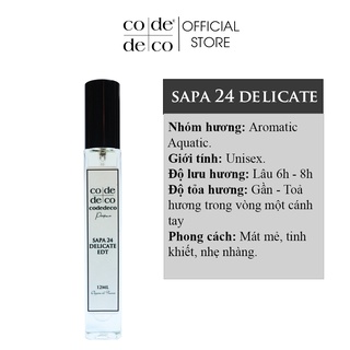 Tinh Dầu Nước Hoa Code Deco Sapa 24 Delicate 10ml Dạng Xịt - Mát Mẻ, Tinh Khiết, Nhẹ Nhàng