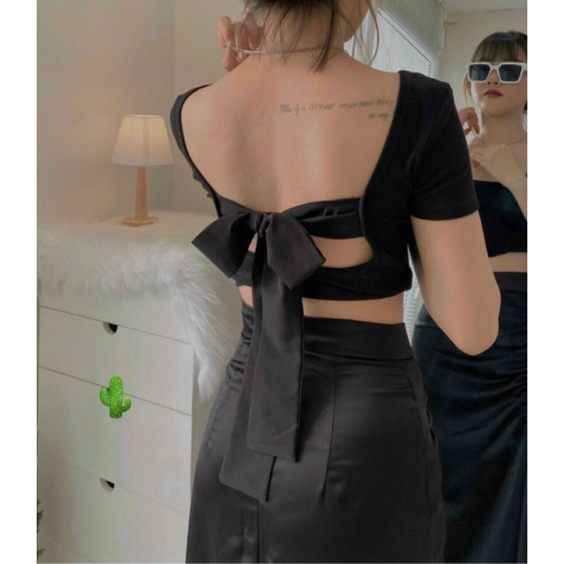 [Mã FAMAYWA giảm 10K đơn 50K] Áo croptop hở lưng cột nơ phía sau PUCA2021 | BigBuy360 - bigbuy360.vn