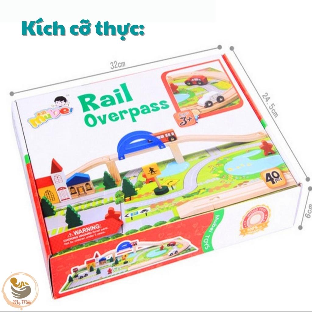 Bộ Mô Hình Giao Thông Gỗ Rail Overpass, Đồ Chơi Đường Ray Cầu Vượt Kèm 4 Ô Tô Cho Bé, Shop Mẹ Mốc