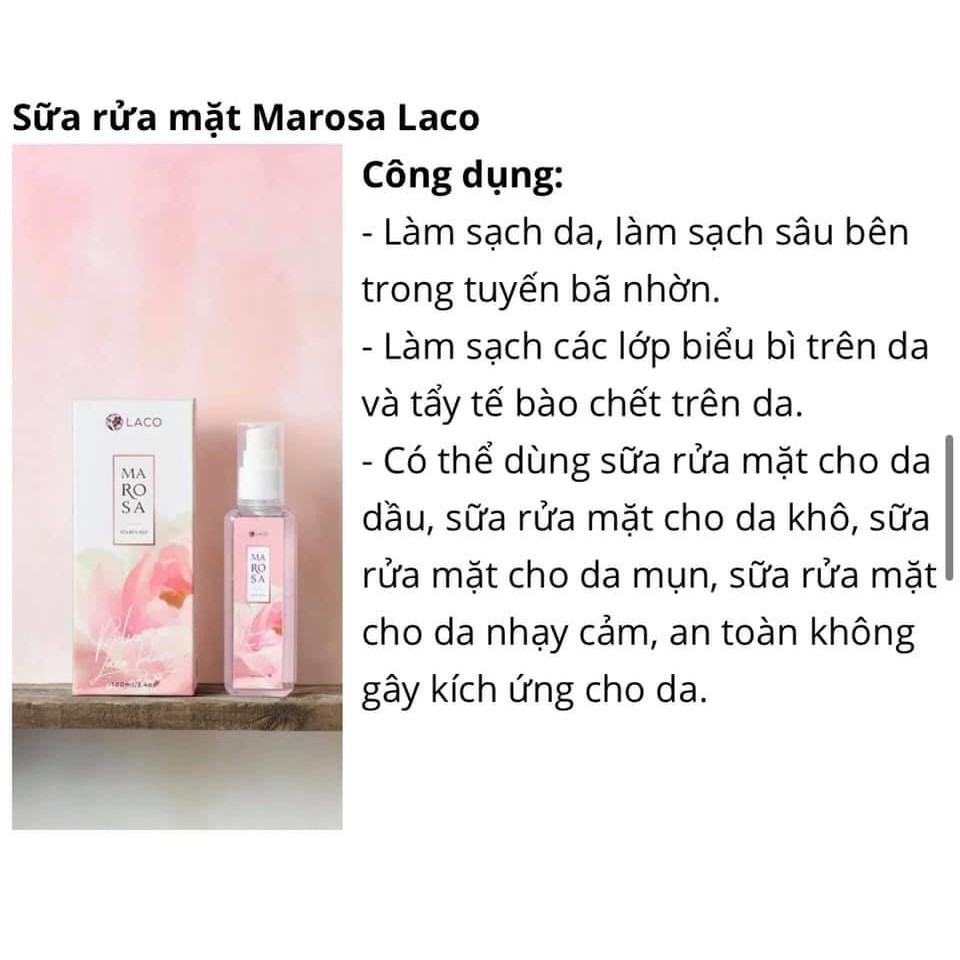Sữa Rửa Mặt Marosa Laco🔥 Chính Hãng ⚡Trắng Da, Kiềm Dầu, Cấp Ẩm Sâu Cho Da, Sử Dụng Cho Mọi Loại Da