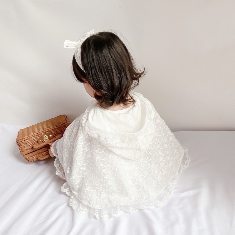 Áo choàng ren chùm đầu thoáng khí phong cách công chúa cho bé gái