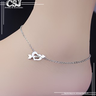 Lắc chân inox nữ thời trang trái tim mũi tên