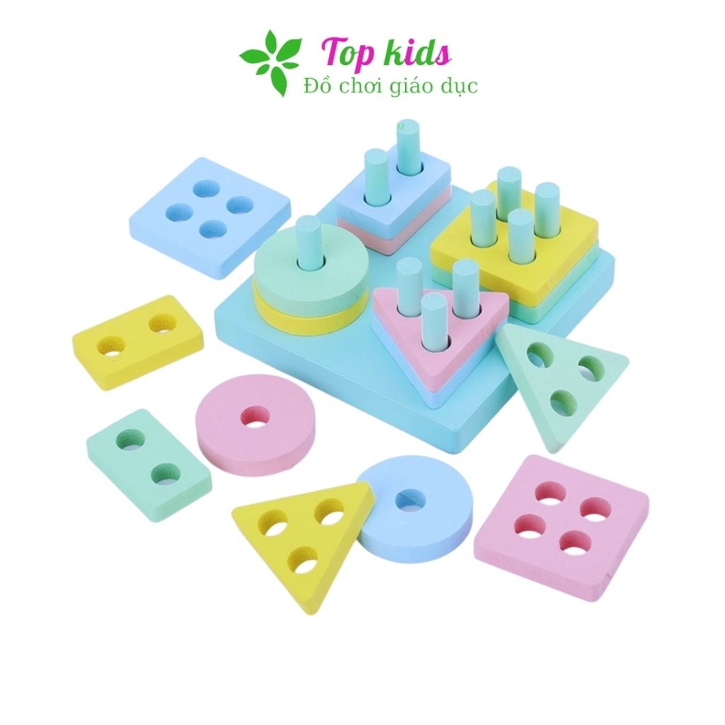 Đồ chơi gỗ montessori đồ chơi thông minh trí tuệ bộ thả hình khối 4 trụ cho bé trai bé gái - TOPKIDS