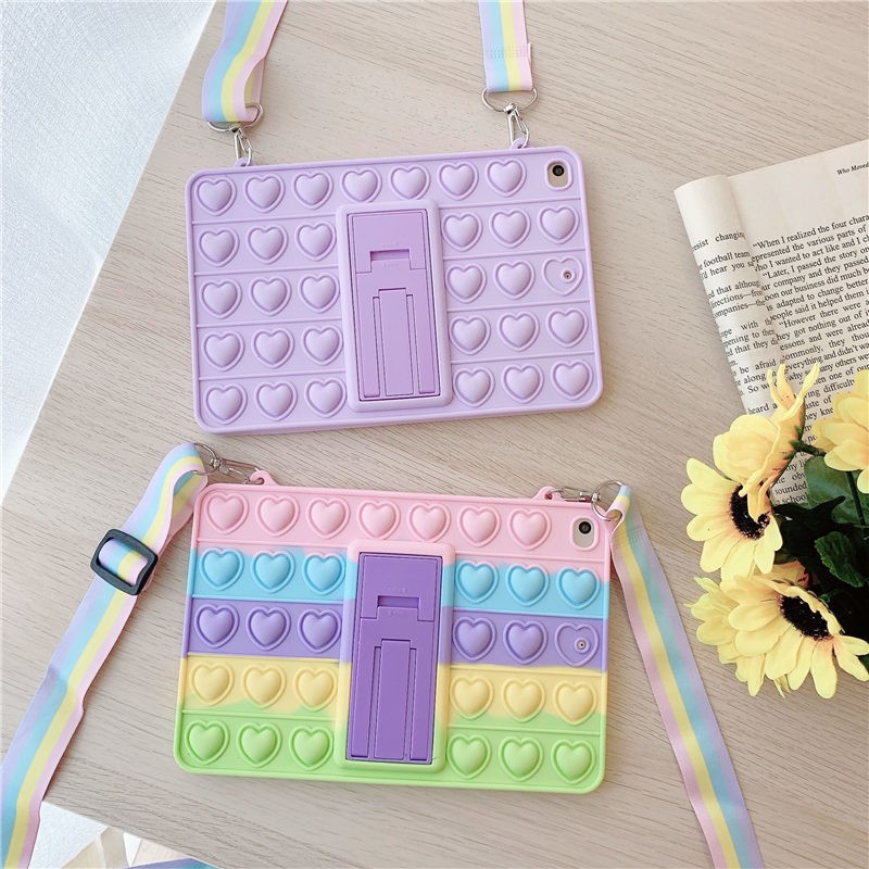 Ốp máy tính bảng silicone có dây đeo giá đỡ/ Kính cường lực màn hình cho Samsung Galaxy Tab A 8.0 2019 SM-T290 T295