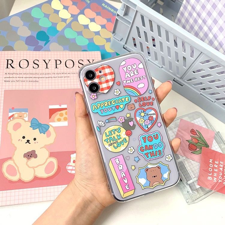 Ốp lưng Iphone Full viền Gấu Nâu (kèm popsocket)