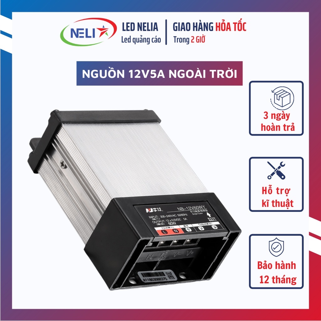 Nguồn LED 12V 60W chống nước vỏ nhôm NB.