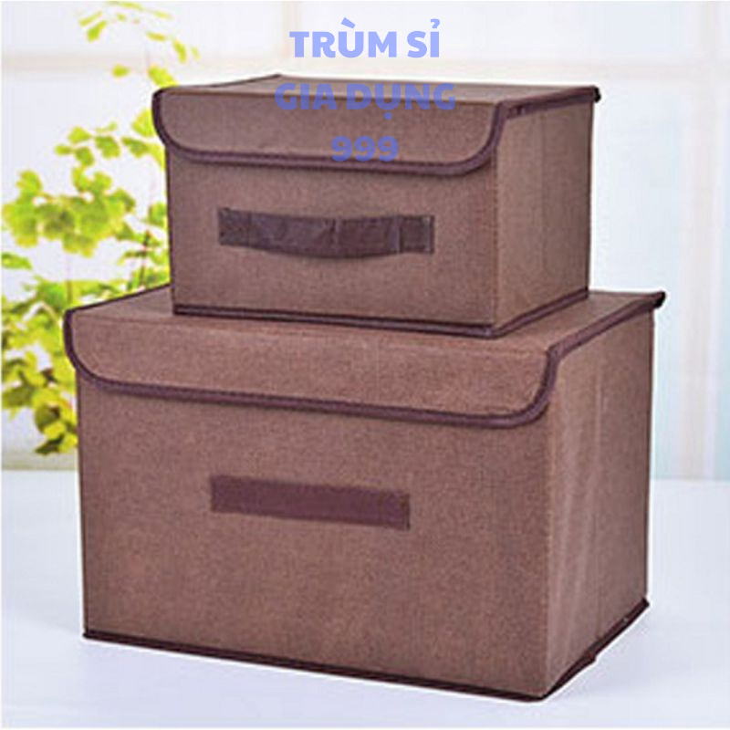 set 2 túi đựng đồ 1 lớn 1 nhỏ, Set 2 hộp vải đựng, đồ dùng đa năng khung giấy cứng phong cách Hàn Quốc, túi vải đựng đồ