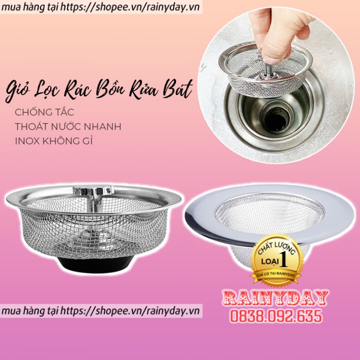 Giỏ lọc rác có nắp đậy bồn rửa chén, lưới lọc rác thông minh cho chậu rửa bát chén lavabo inox