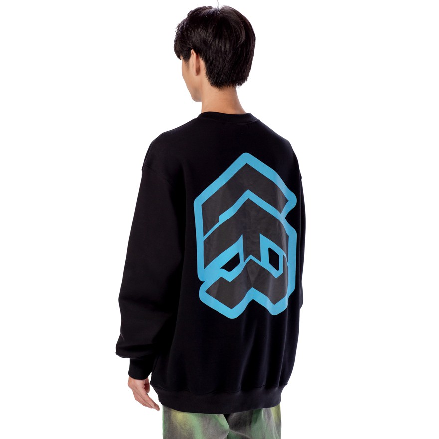 5THEWAY® /stroke/ BIG LOGO SQUARE SWEATER™ in BLACK aka Áo Nỉ Tay Dài Đen