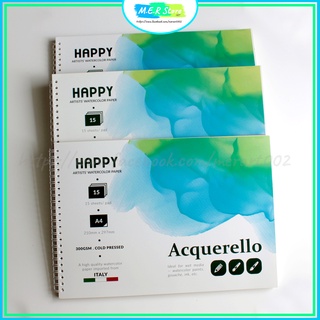 Sổ vẽ màu nước happy a4 300gsm_sổ lò xo vẽ màu nước, gouache, acrylic..