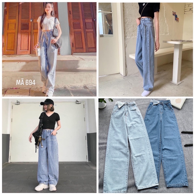 Quần jean suông chỉnh eo ống đứng unisex QC (annstore_ảnh thật)