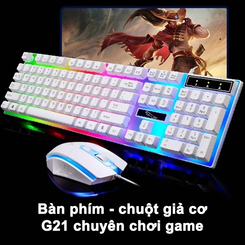 Bộ Bàn phím giả cơ có đèn led Tặng kèm Chuột game G21 Cao Cấp dành cho lap top máy tính, rẻ vô địch